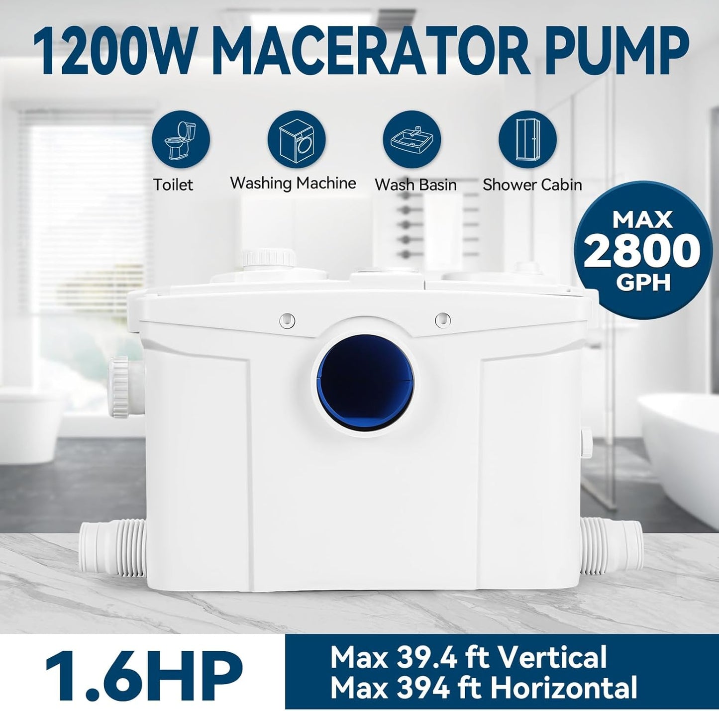 Bomba maceradora 1200W 2800GPH 5 entradas 2 salidas