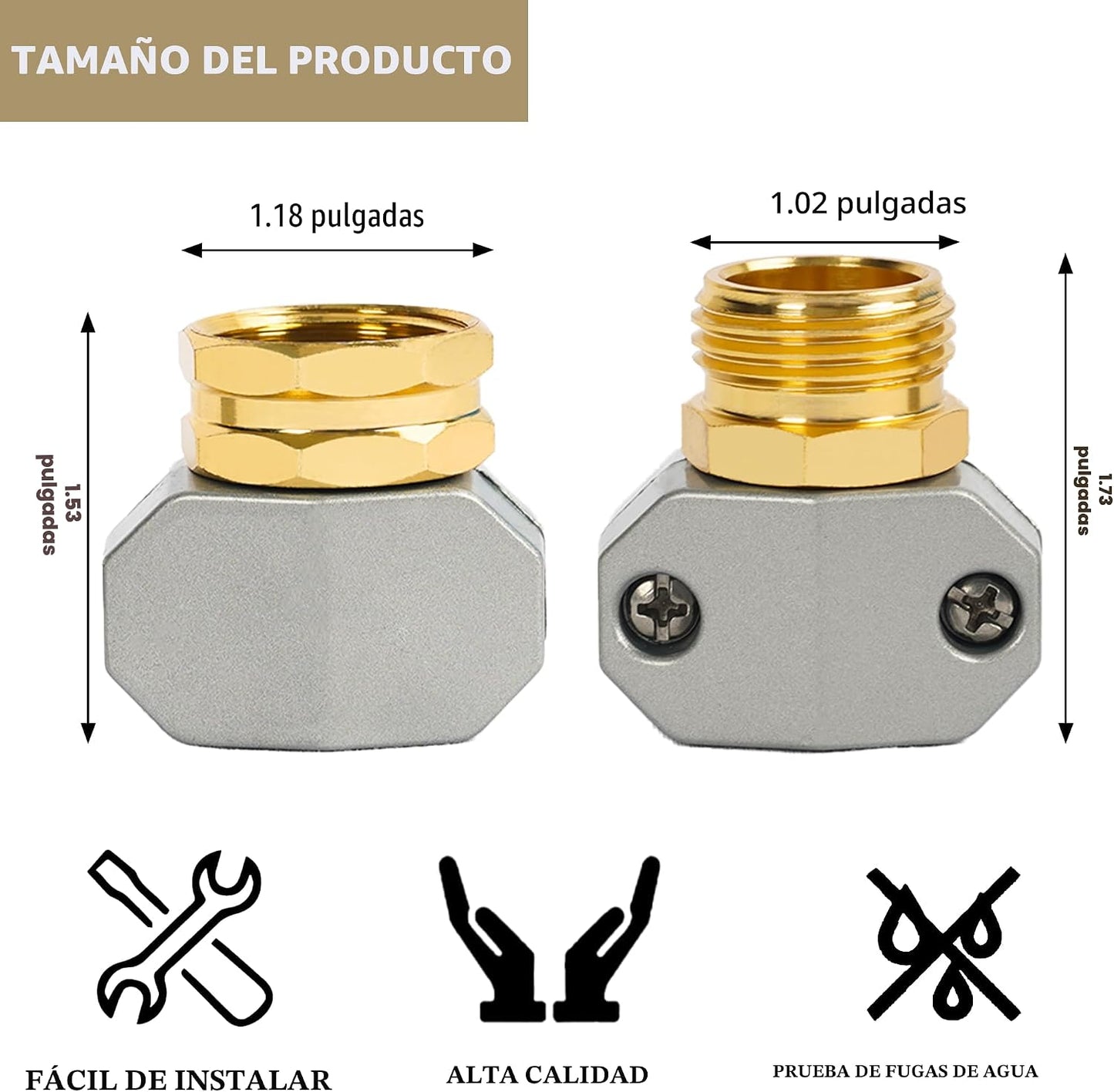 Kit reparación manguera jardín con conectores aluminio macho hembra