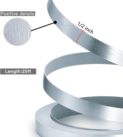 Bandas borde PVC 1/2pulg x25ft chapa plateada flexibles bricolaje
