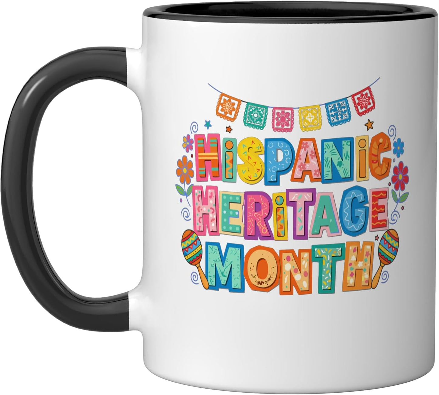 Taza cerámica cultura latina mes de herencia hispana negro/blanco