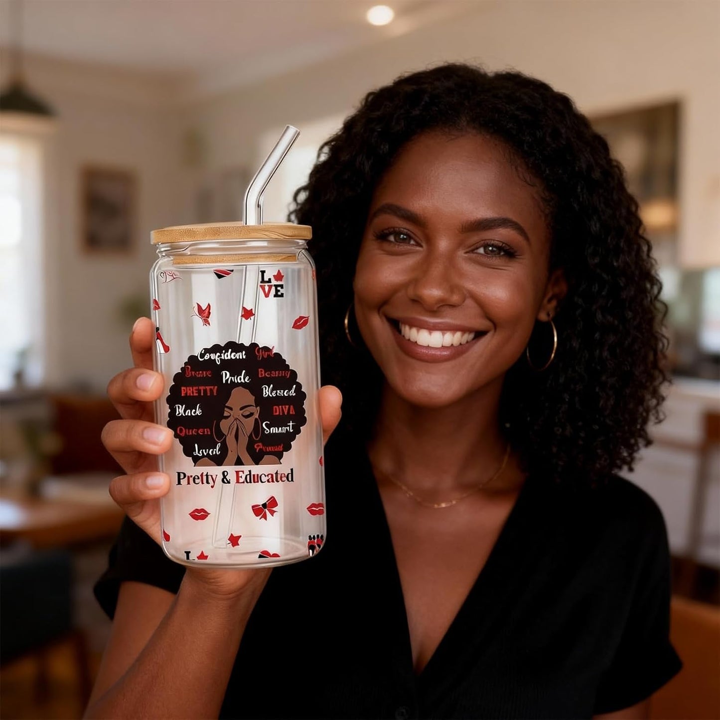Vasos vidrio 16oz con tapa y pajita regalo hermandad