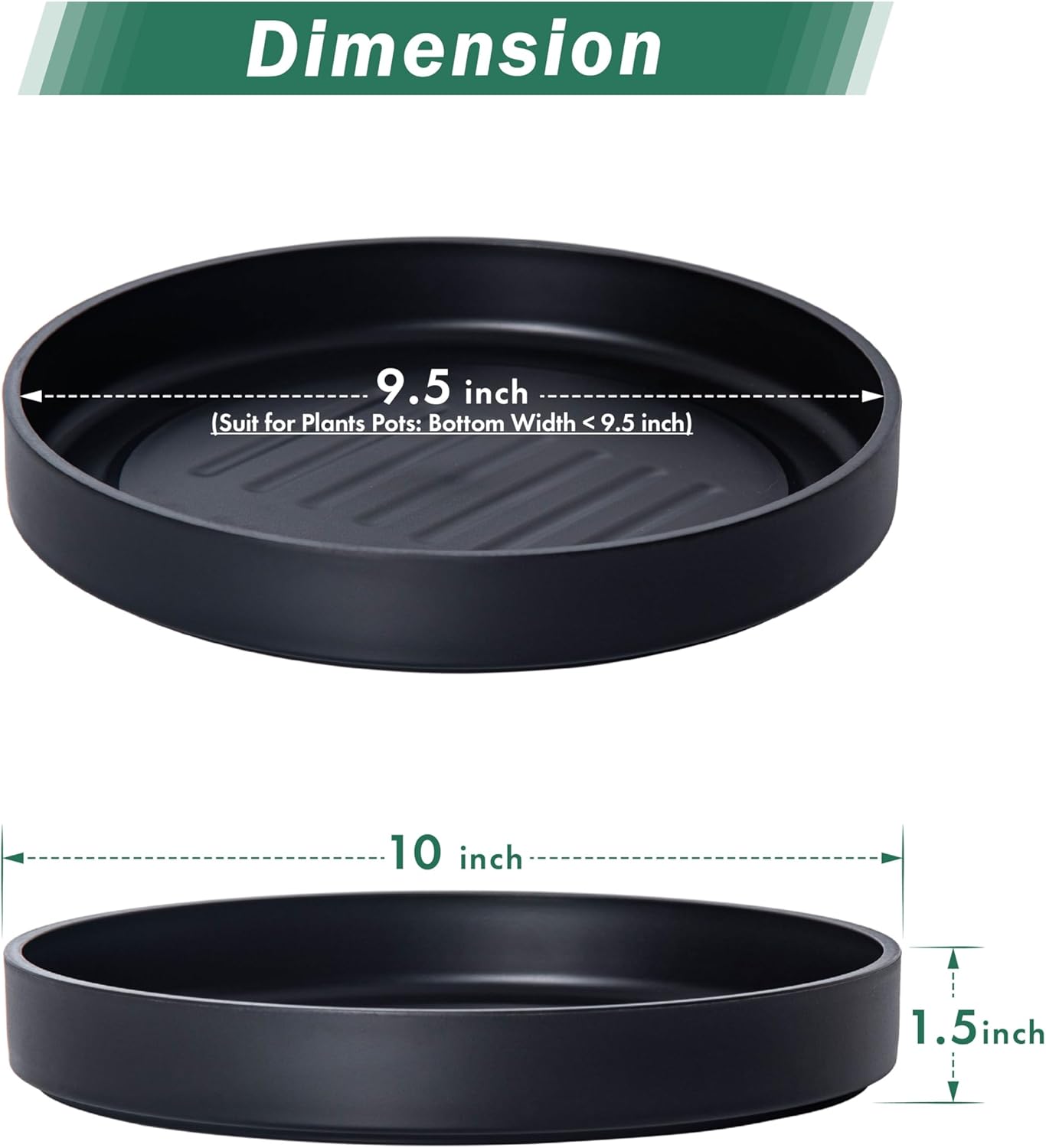 Platillo Plástico 10pulg Bandeja Drenaje Plantas Negro Mate