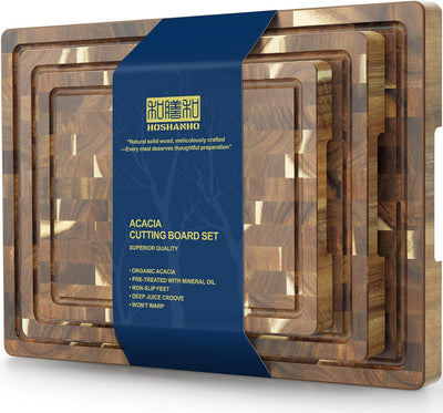 Set 3 Tablas Cortar Acacia Extra Grandes con Asas Ergonómicas