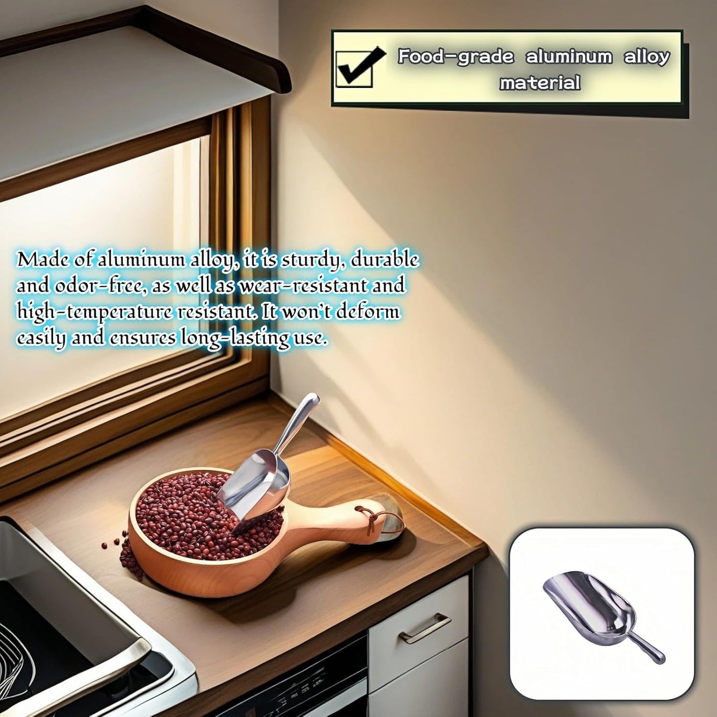 Cuchara hielo aluminio fundido ergonómica S grado alimenticio