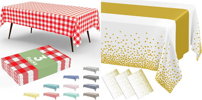 3 Pzas Manteles Plásticos 54x108pulg Estampado Rojo