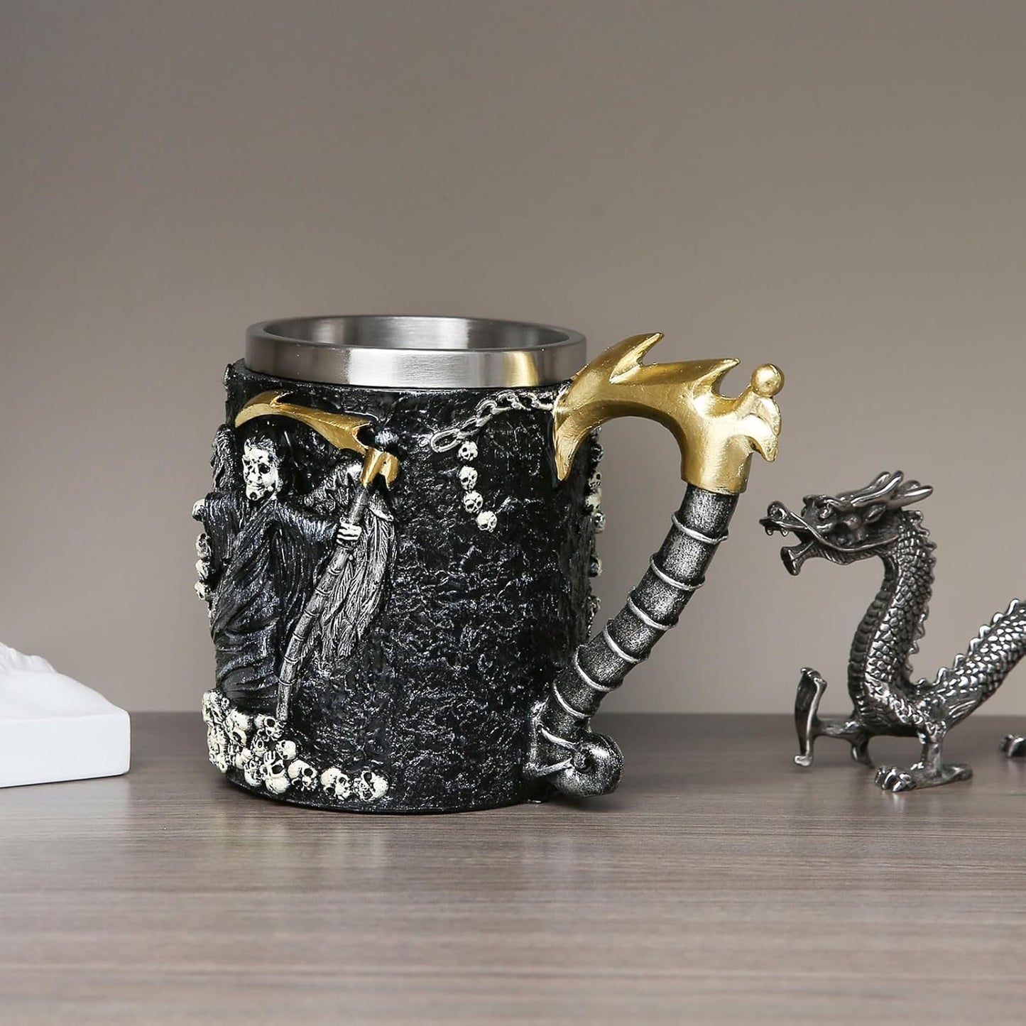 Taza con mango de muerte de acero inoxidable resina gótica