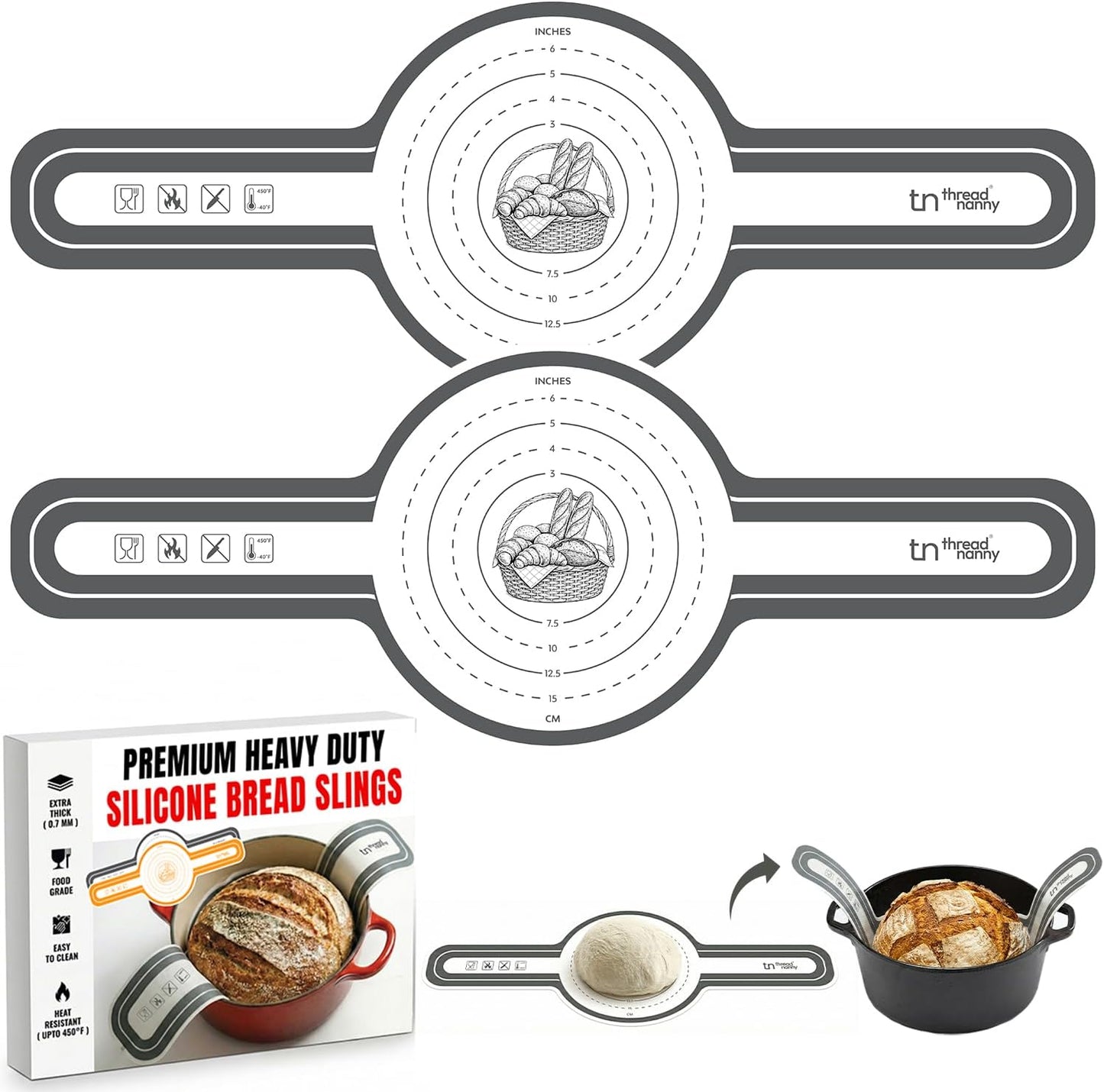 Eslinga de pan de silicona ThreadNanny para horno holandés, alfombrillas antiadherentes reutilizables resistente al calor