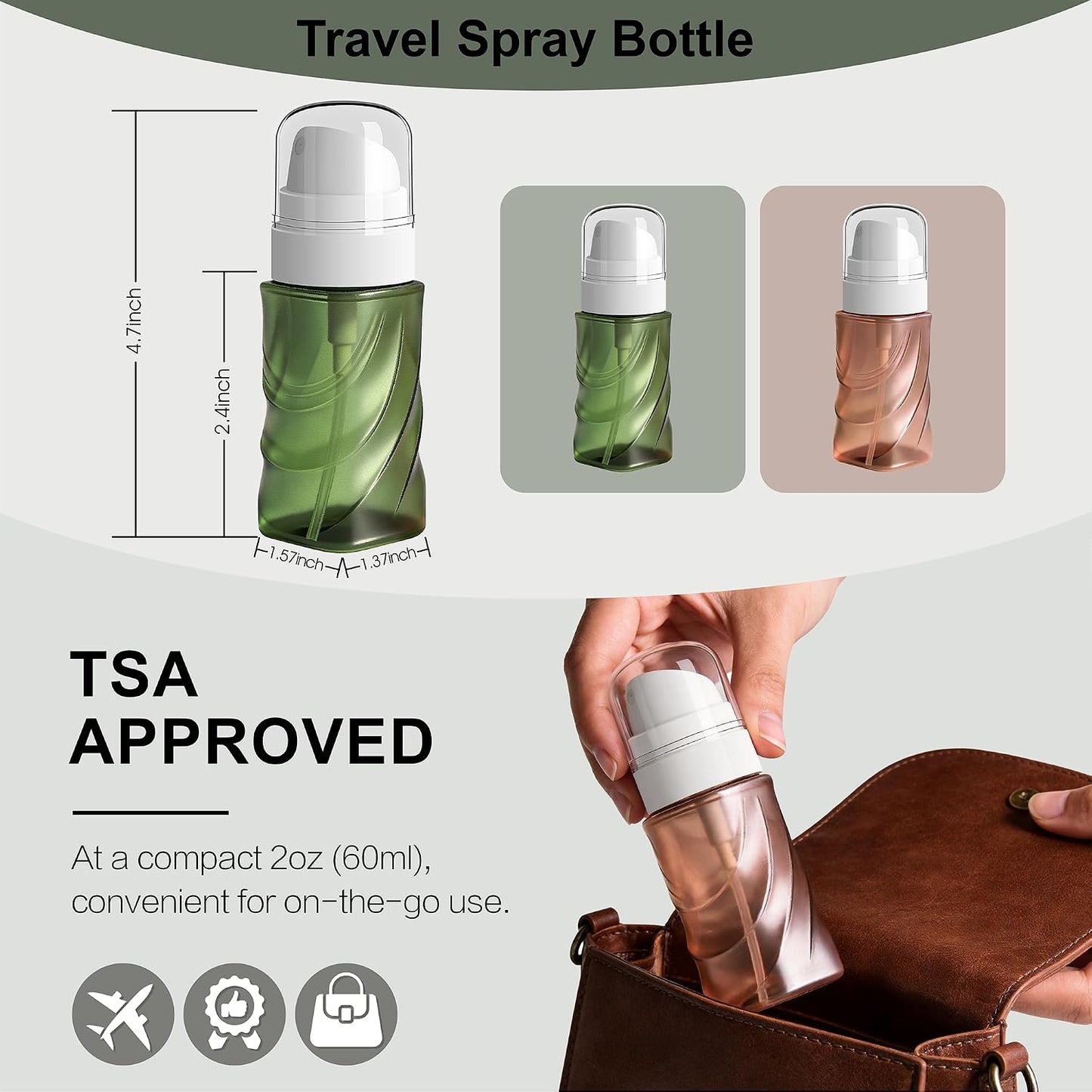 2 Pzas Botella Spray Vacía 2oz Viaje Recargable
