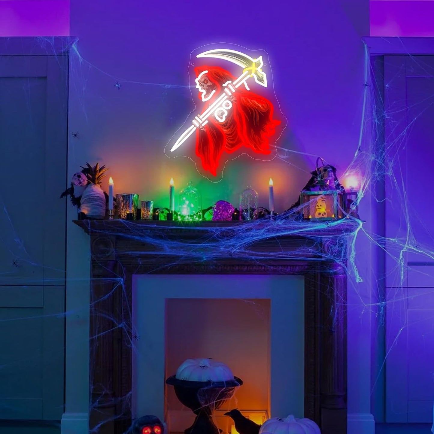 Letrero neón LED calavera parca USB decoración pared