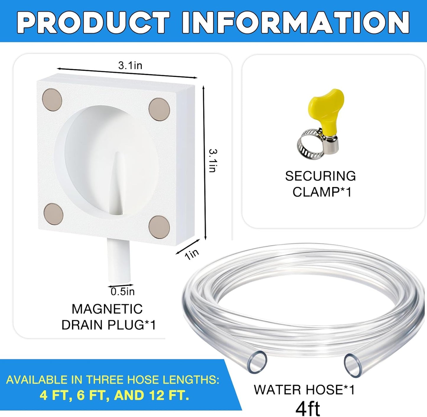 Kit drenaje magnético CA ventana manguera 4ft acero inox adaptador