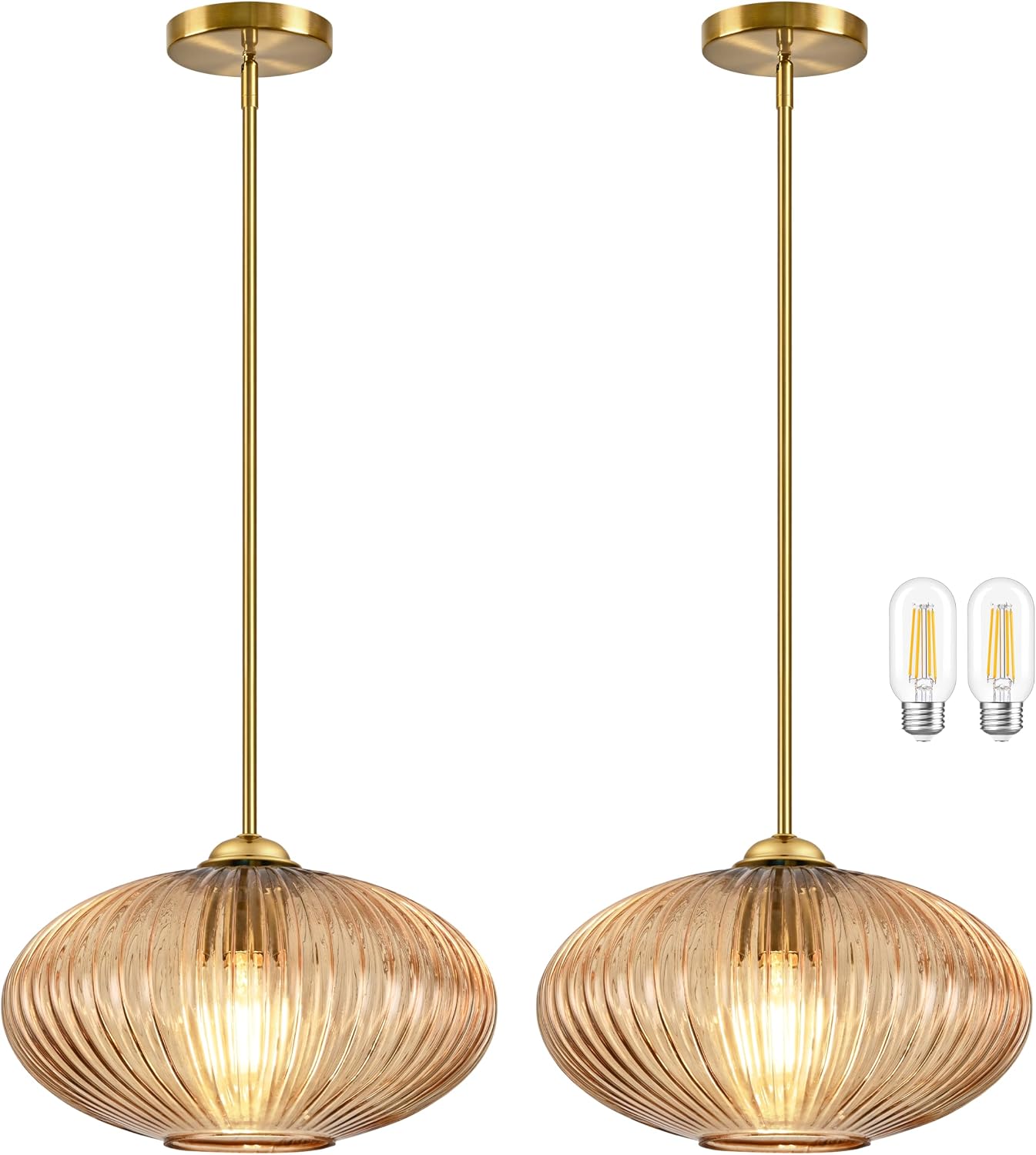 Lámpara colgante cristal ámbar 10pulg isla cocina set 2