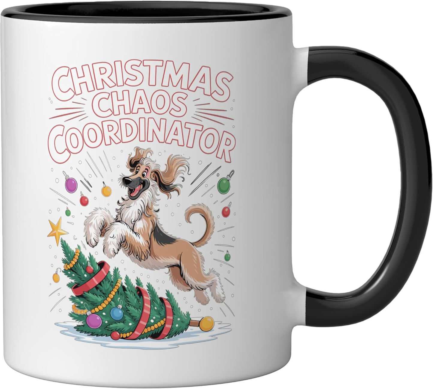 Taza Cerámica Perro Afghano Navidad Negro/Blanco