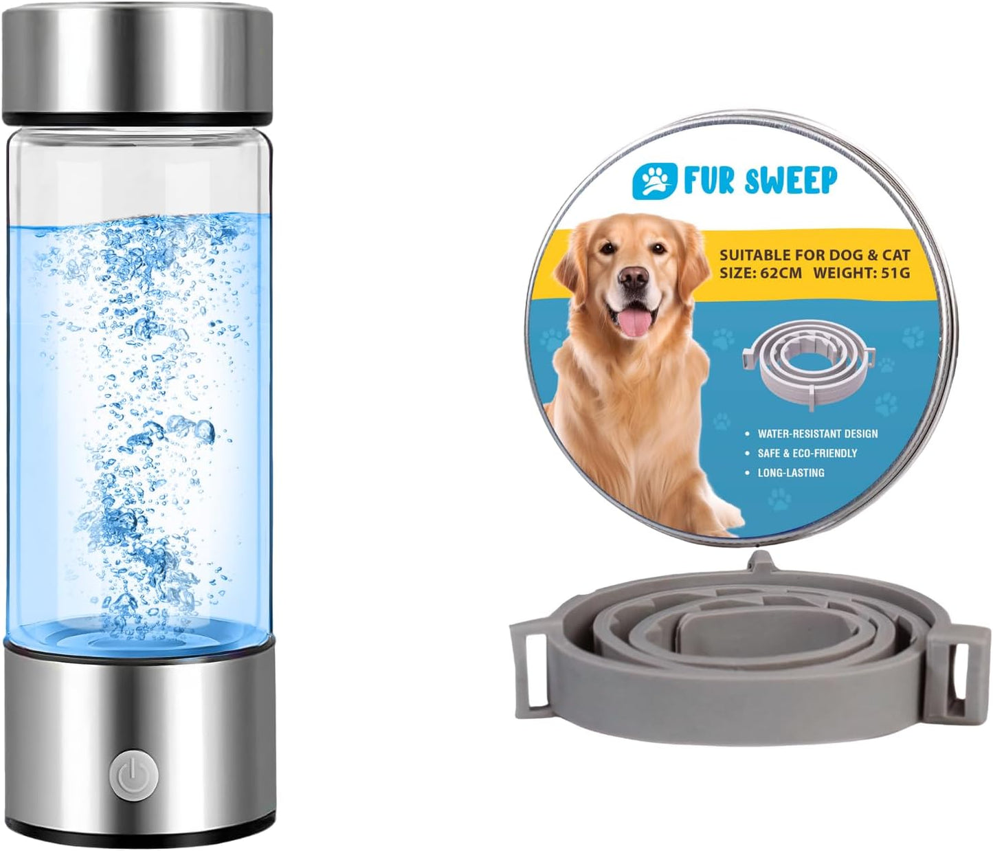 Botella agua hidrógeno con collar ajustable para perro