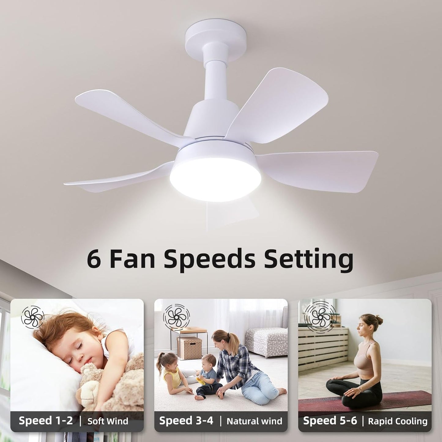 Ventilador enchufe luz control remoto 3000K-6500K 5 cuchillas