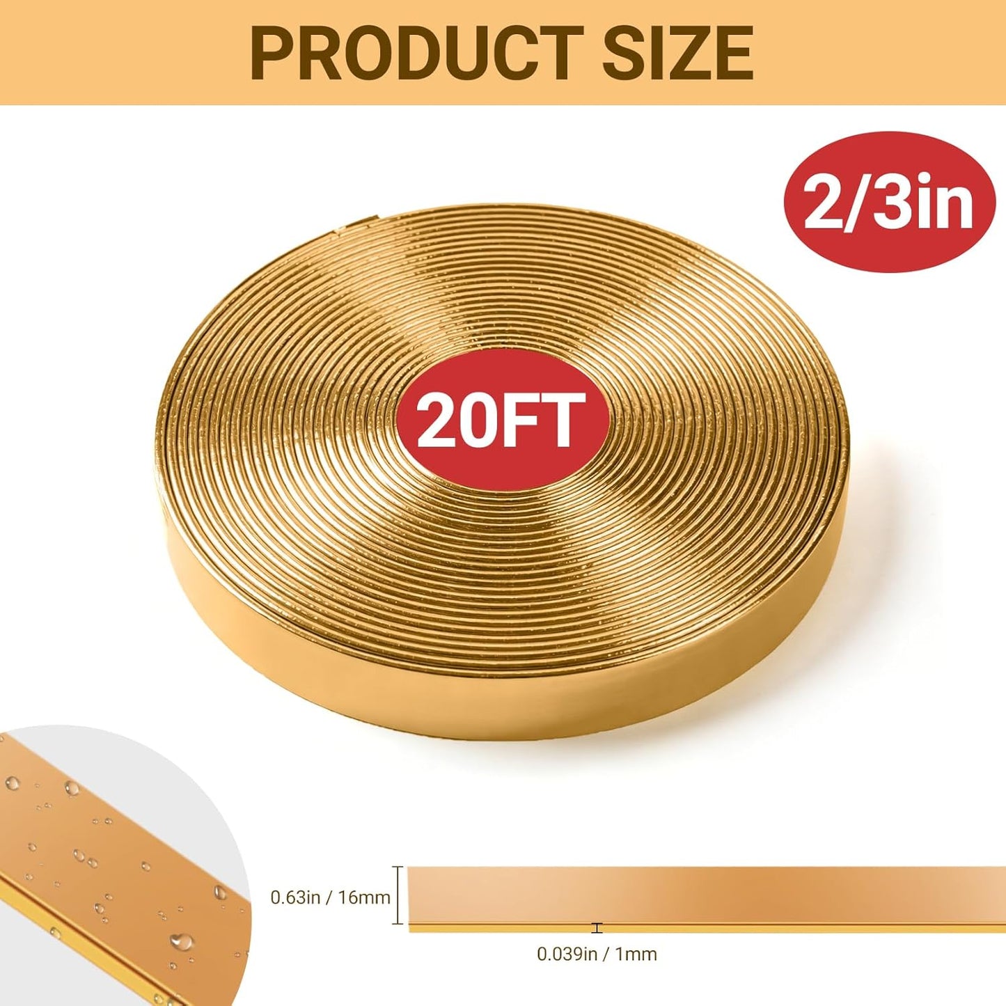 Moldura borde espejo flexible dorado 2/3pulg x20pies