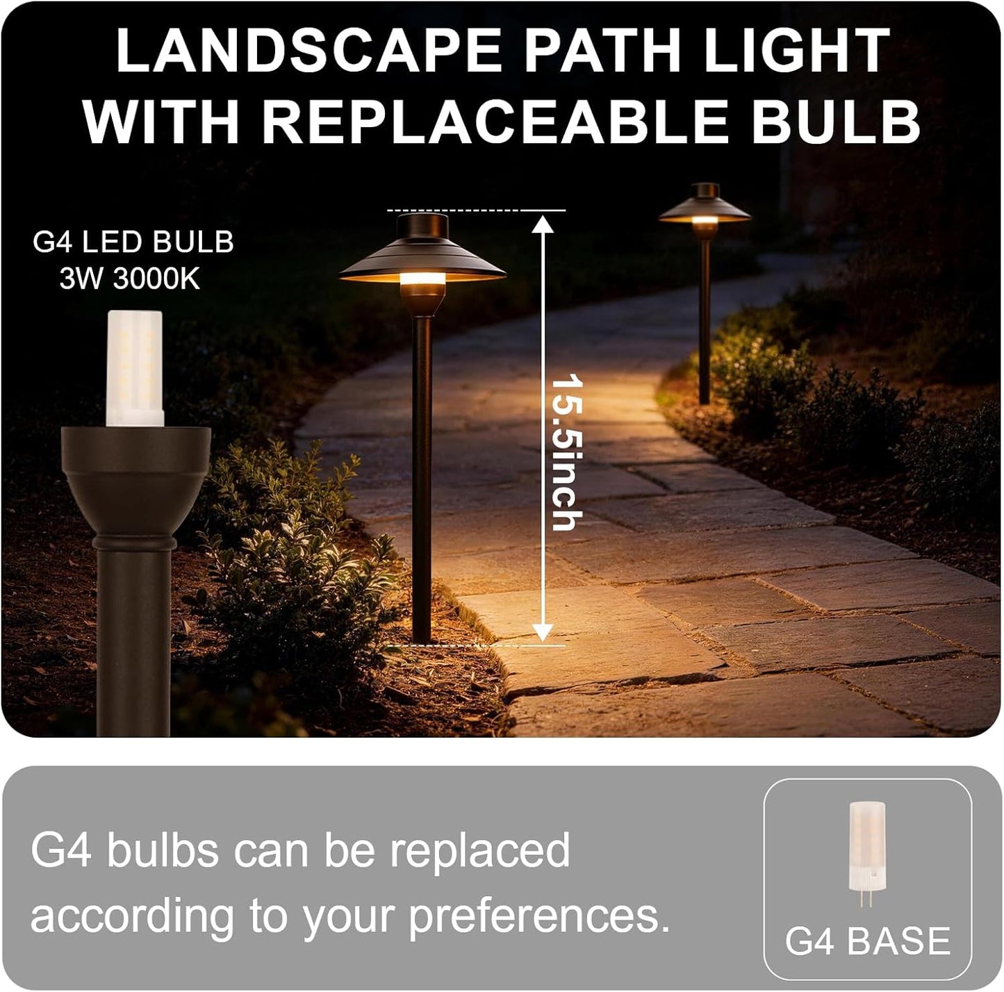 Luces camino exterior 12V LED G4 reemplazable bronce pack