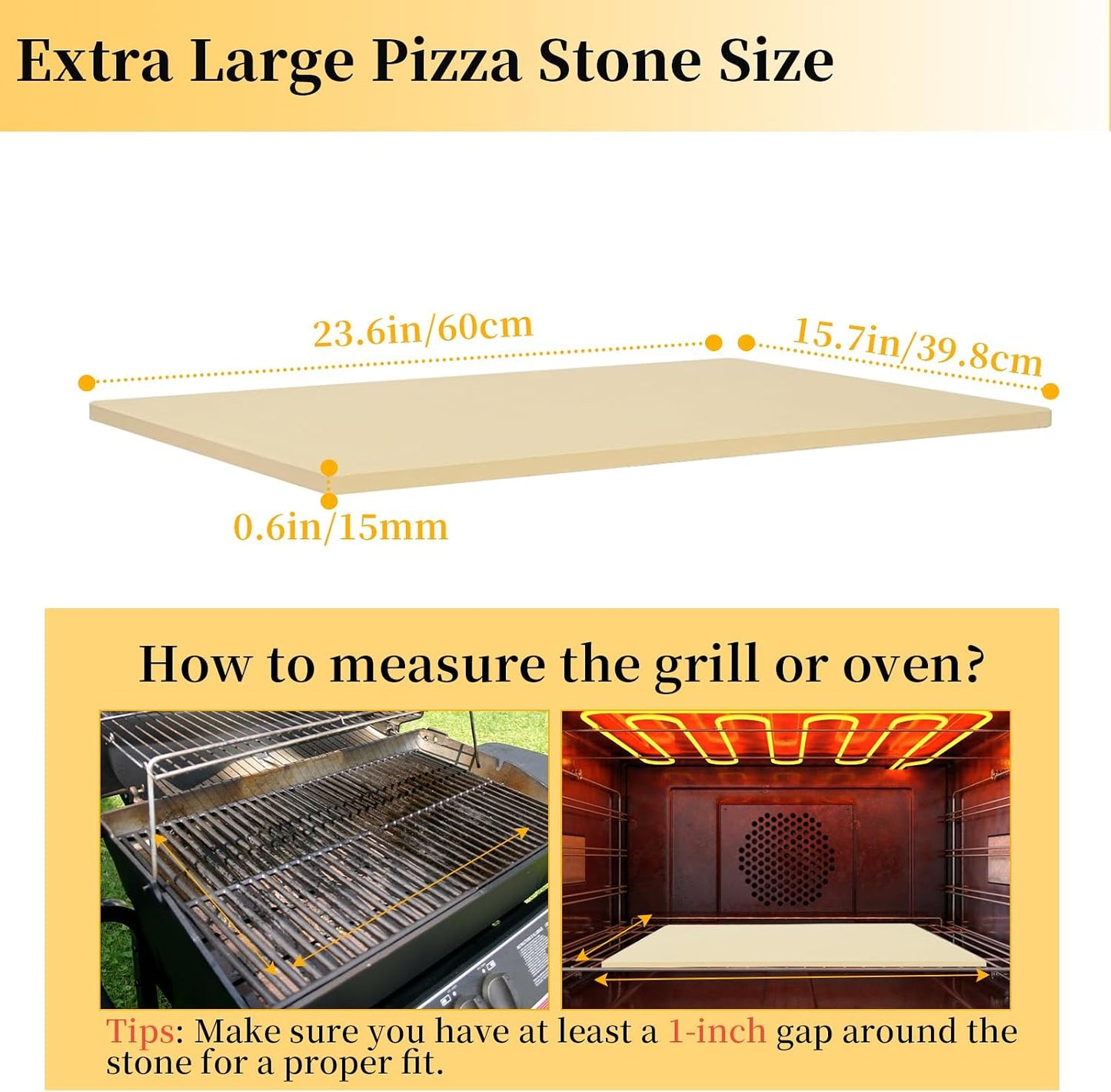 Piedra pizza extra grande 23.6x15.7pulg para horno