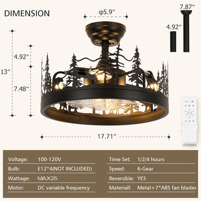 Ventilador techo rústico luz control remoto diseño oso ciervo