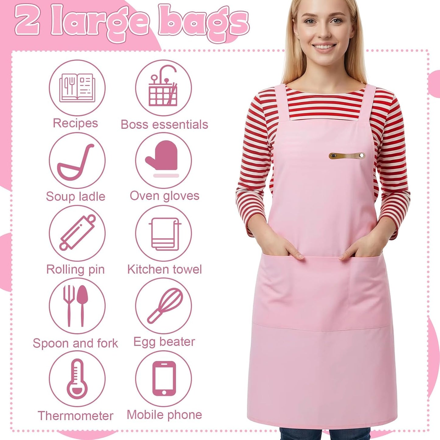 Delantal de cocina ajustable para mujer con bolsillos y espalda cruzada