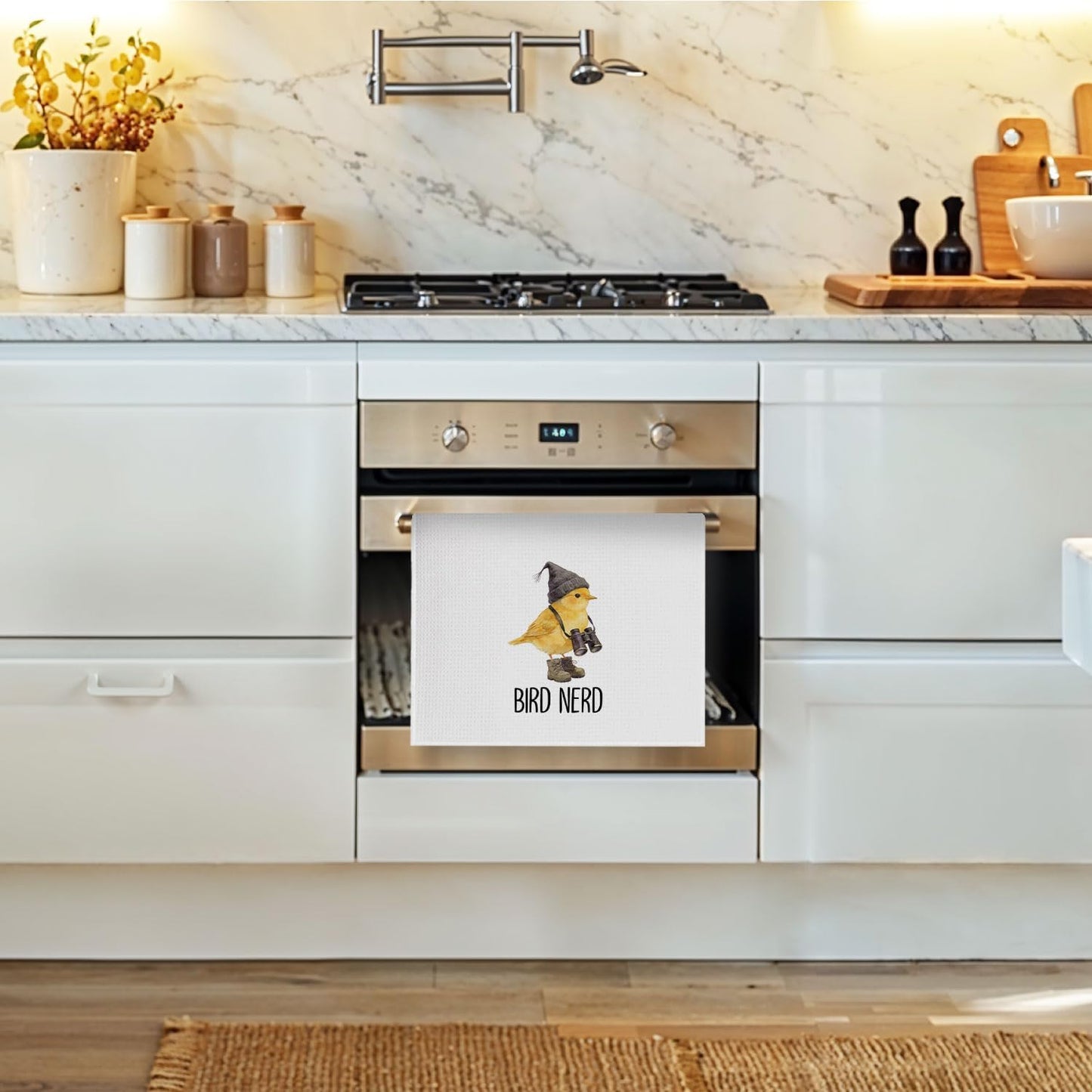 Toalla de cocina con diseño de pájaro y nerd 16 x 24 pulgadas