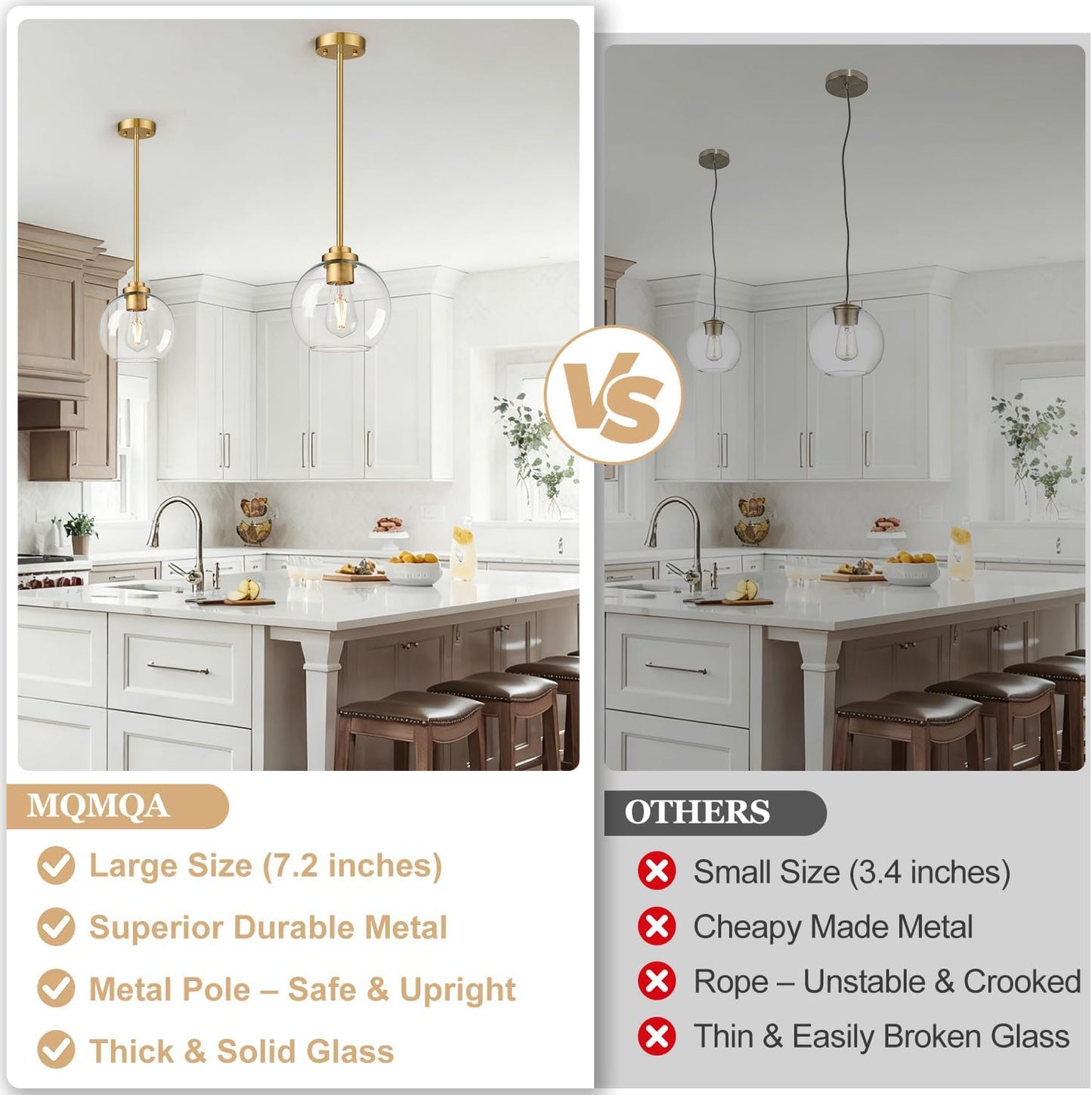 Luces colgantes globo 7.2pulg doradas isla cocina