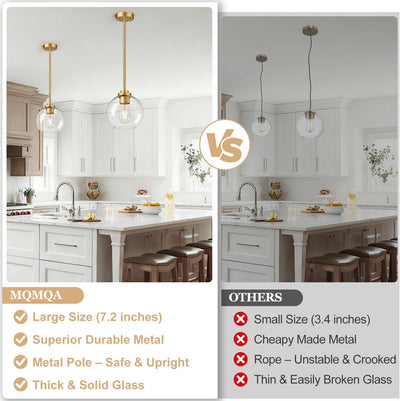 Luces colgantes globo 7.2pulg doradas isla cocina