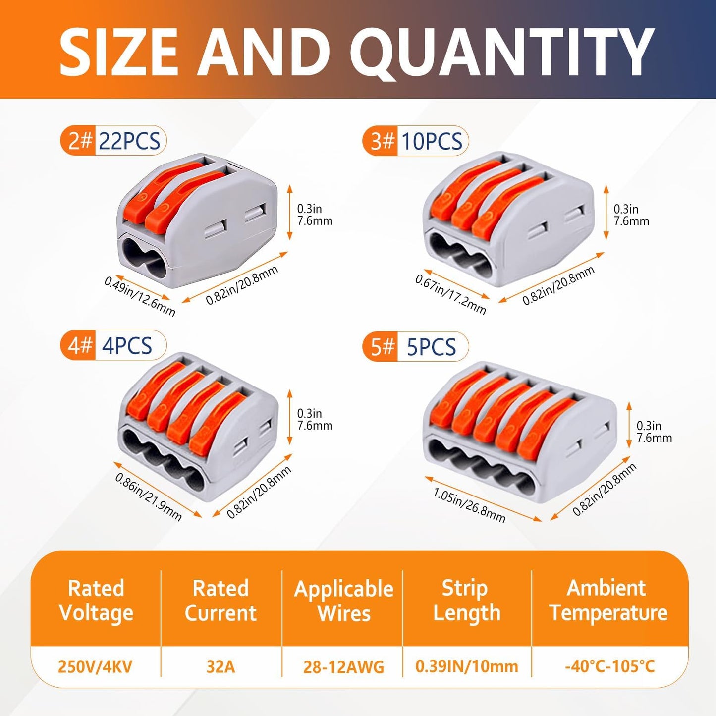 40 Pzas Conectores Push-in para Cables AWG 28-12