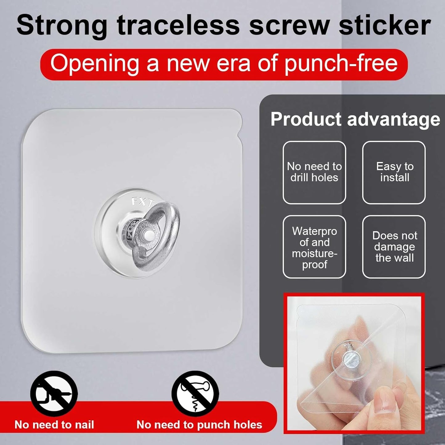 6 Ganchos Techo Adhesivos Acero Inox Impermeables Hogar Oficina