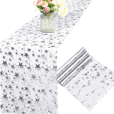 Camino de mesa con purpurina de estrellas plateadas para bodas y fiestas