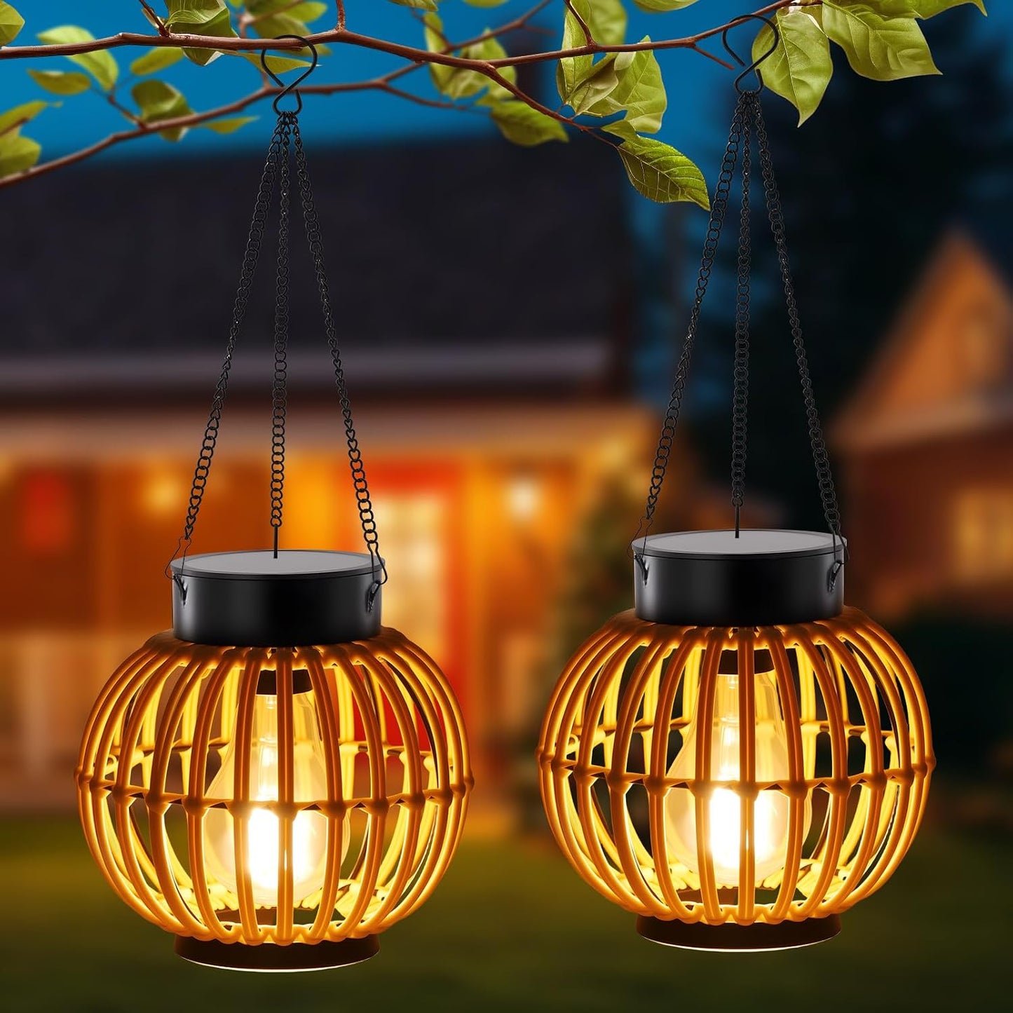 2 Linternas colgantes solares impermeables para jardín y patio