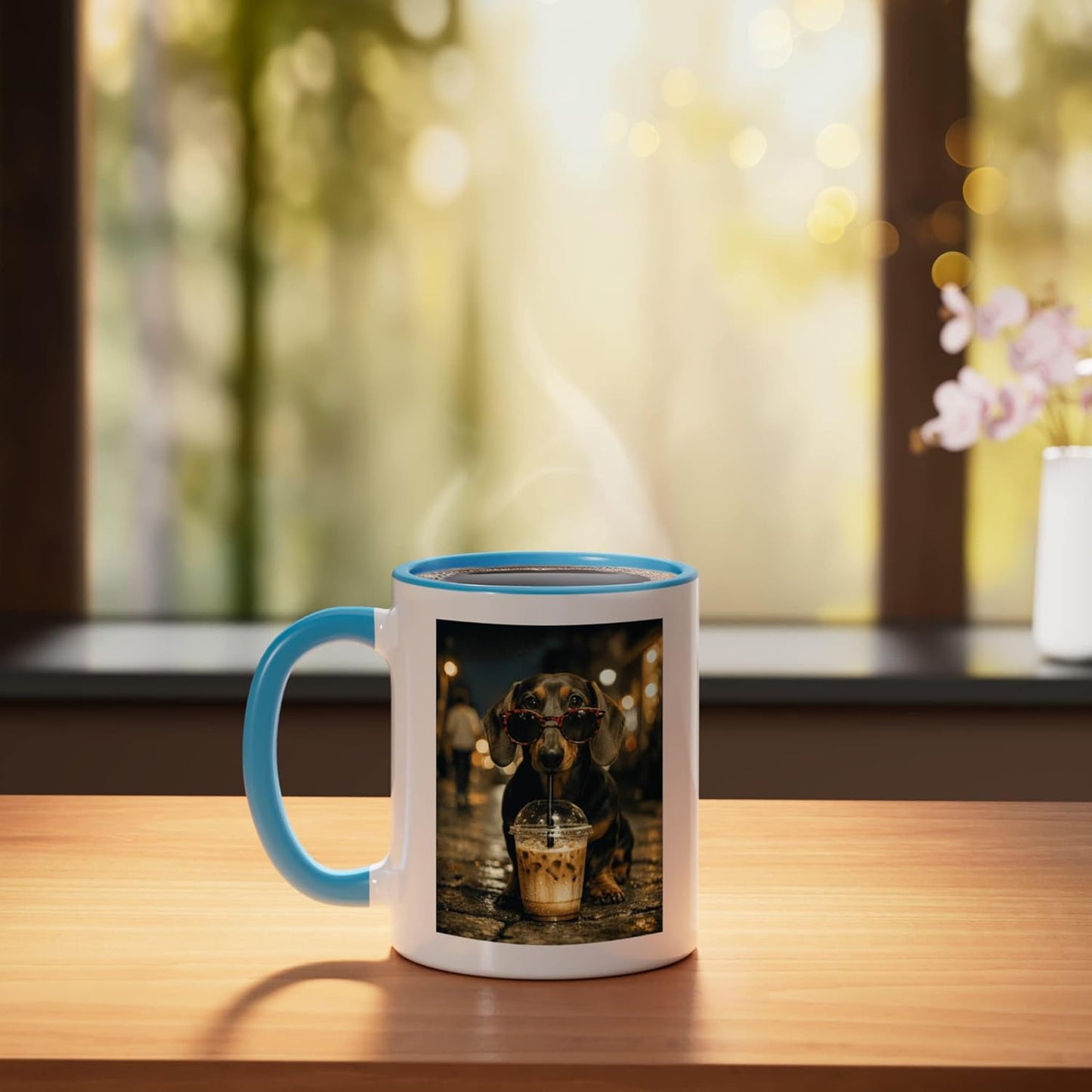 Taza Cerámica Perro Bebida Café Frío Azul Blanco