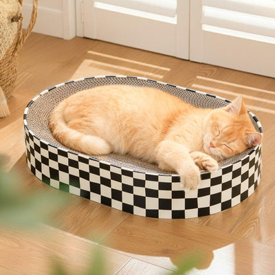 Cuenco rascador ovalado para gatos grande con cama reversible