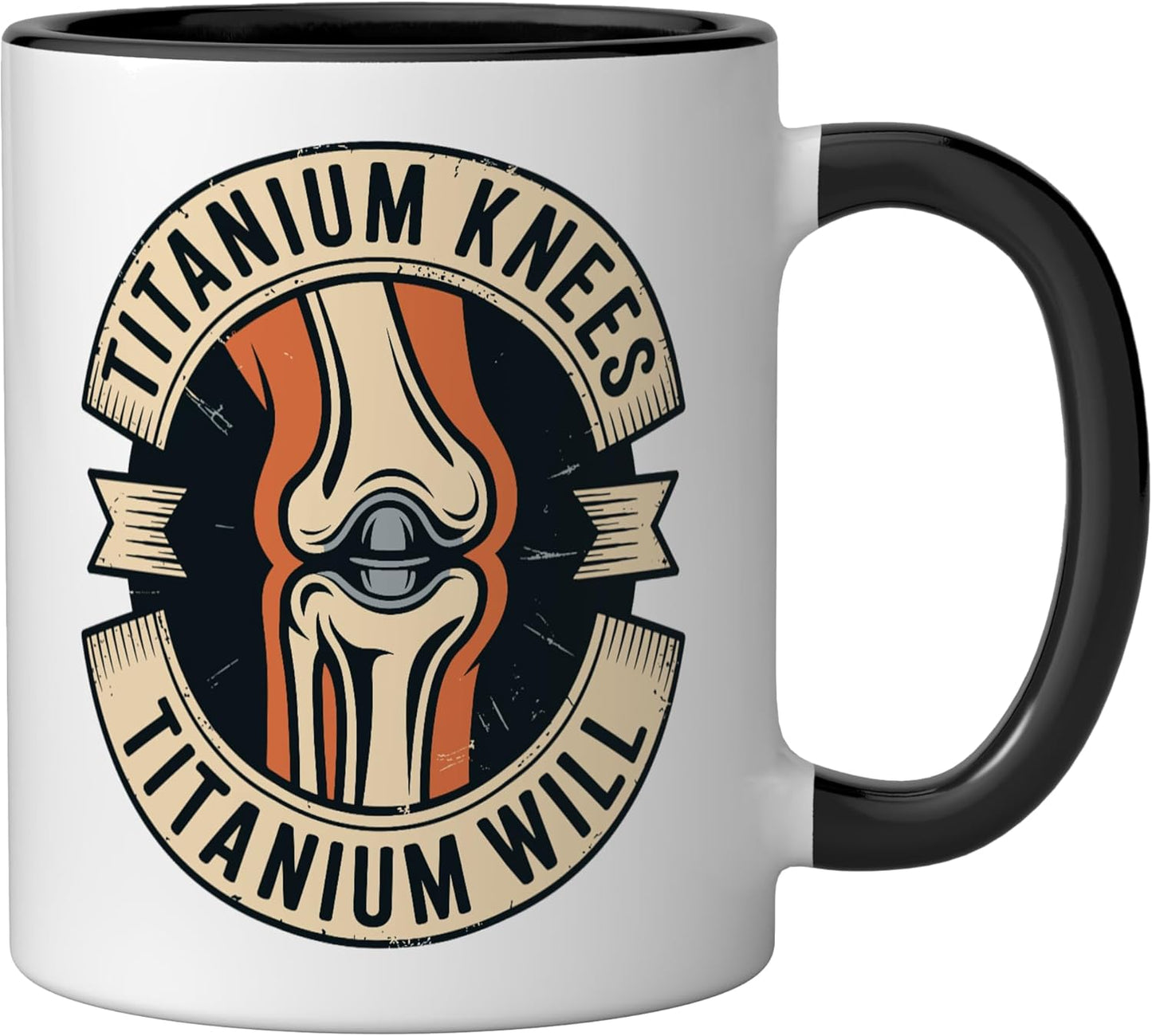 Taza de cerámica para rodilla de titanio negro/blanco