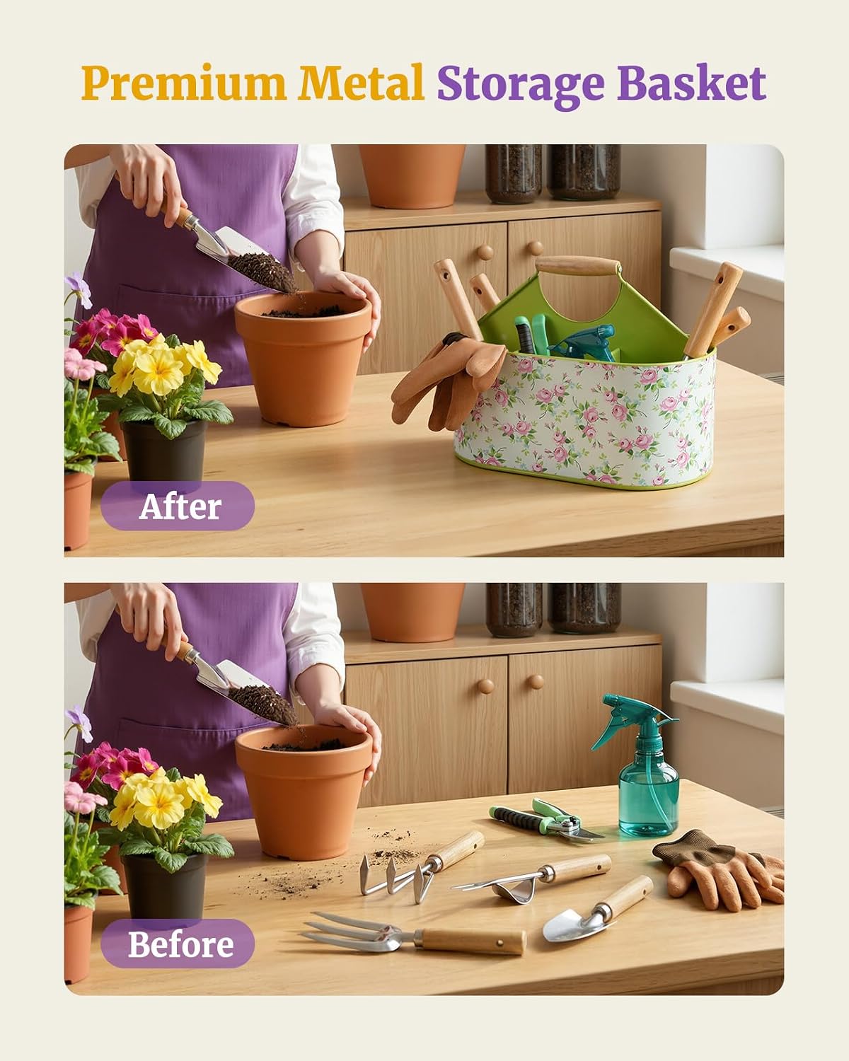 Set 9 Pzas Herramientas Jardín Acero Inox Cesta Almacen