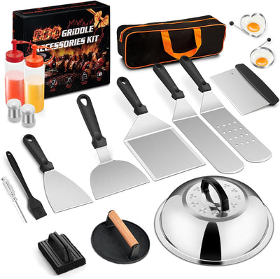 Kit 18 Pzas Accesorios Parrilla con Prensa Hamburguesas Acero Inox