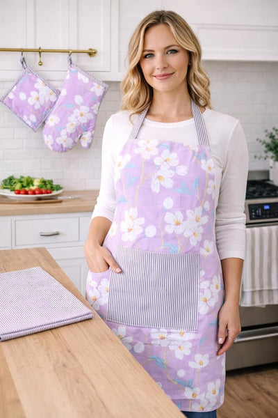 Delantales de cocina de algodón con bolsillo, guante para horno y servilleta para Navidad