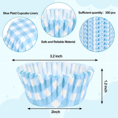 Papel a cuadros azules Whaline para cupcakes y muffins con contenedor de almacenamiento
