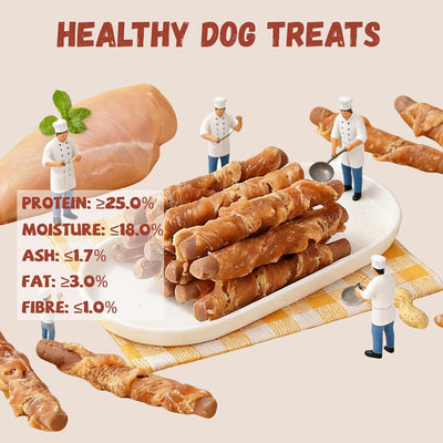Palitos galleta maní envueltos pollo para perros sin cereales