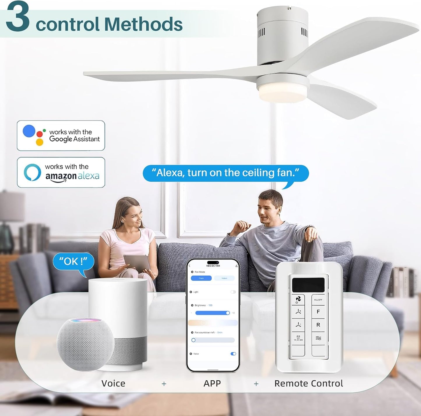 Ventilador techo madera 52pulg luces control remoto