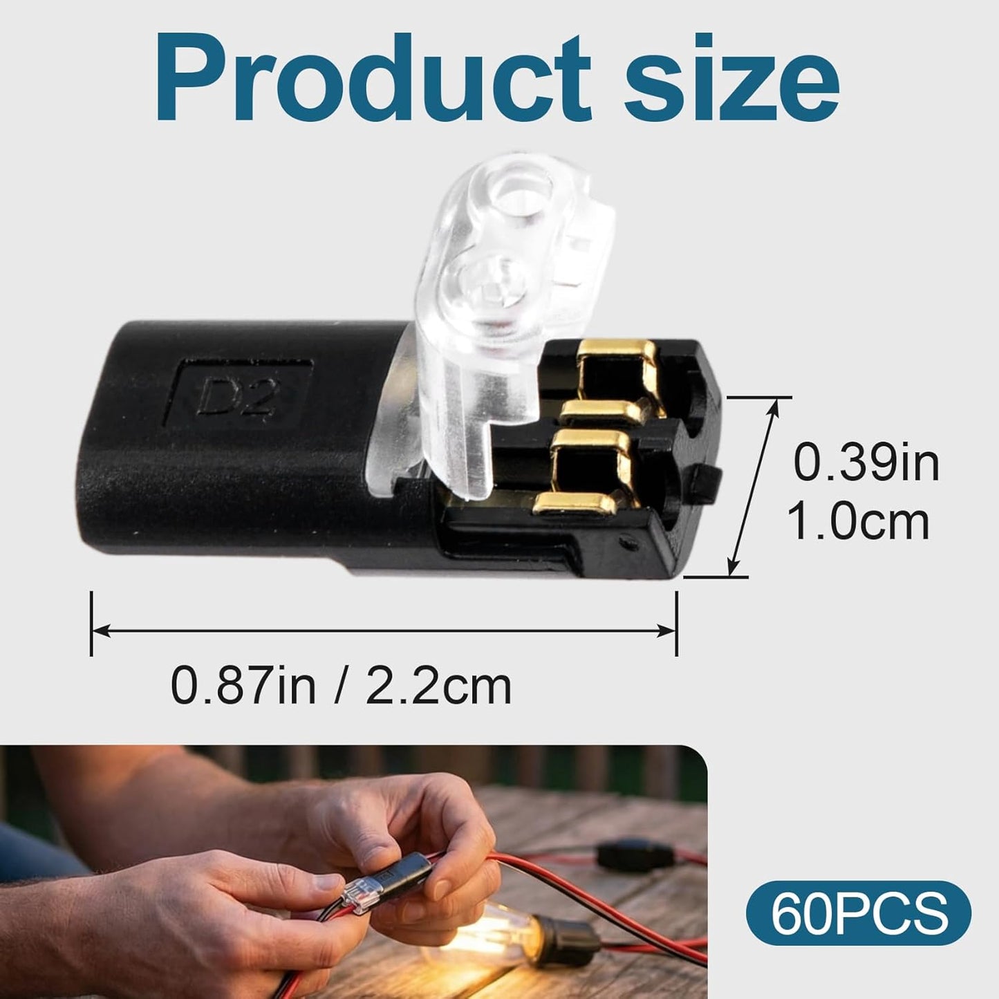 60 Conectores Doble Cable Negro Para Tiras Led Bajo Voltaje