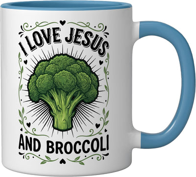 Taza Cerámica I Love Jesus Y Broccoli Azul Blanco