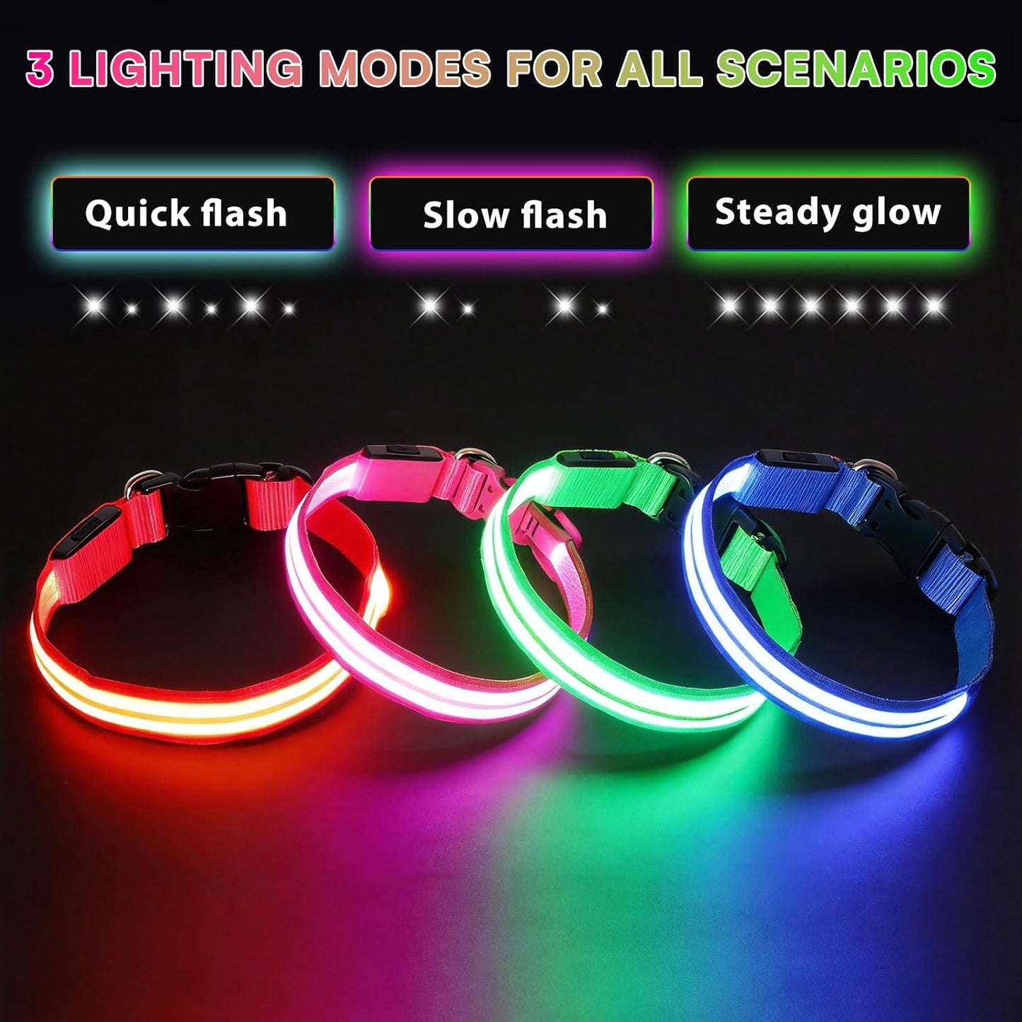 Collar perro con luz LED recargable 3 modos seguridad