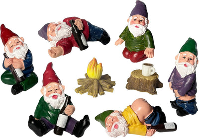 Juego 9 gnomos miniatura decoración jardín