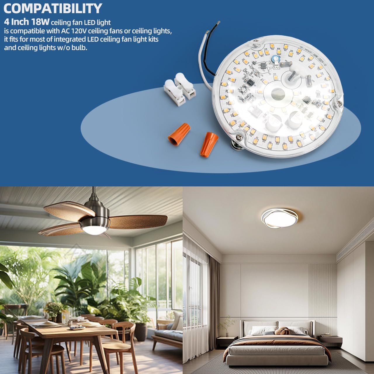 Kit luz LED redonda 4pulg 18W 3CCT 120V para ventilador