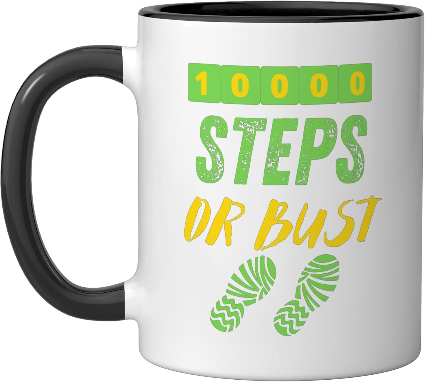 Taza cerámica para caminar 10,000 pasos negra/blanca