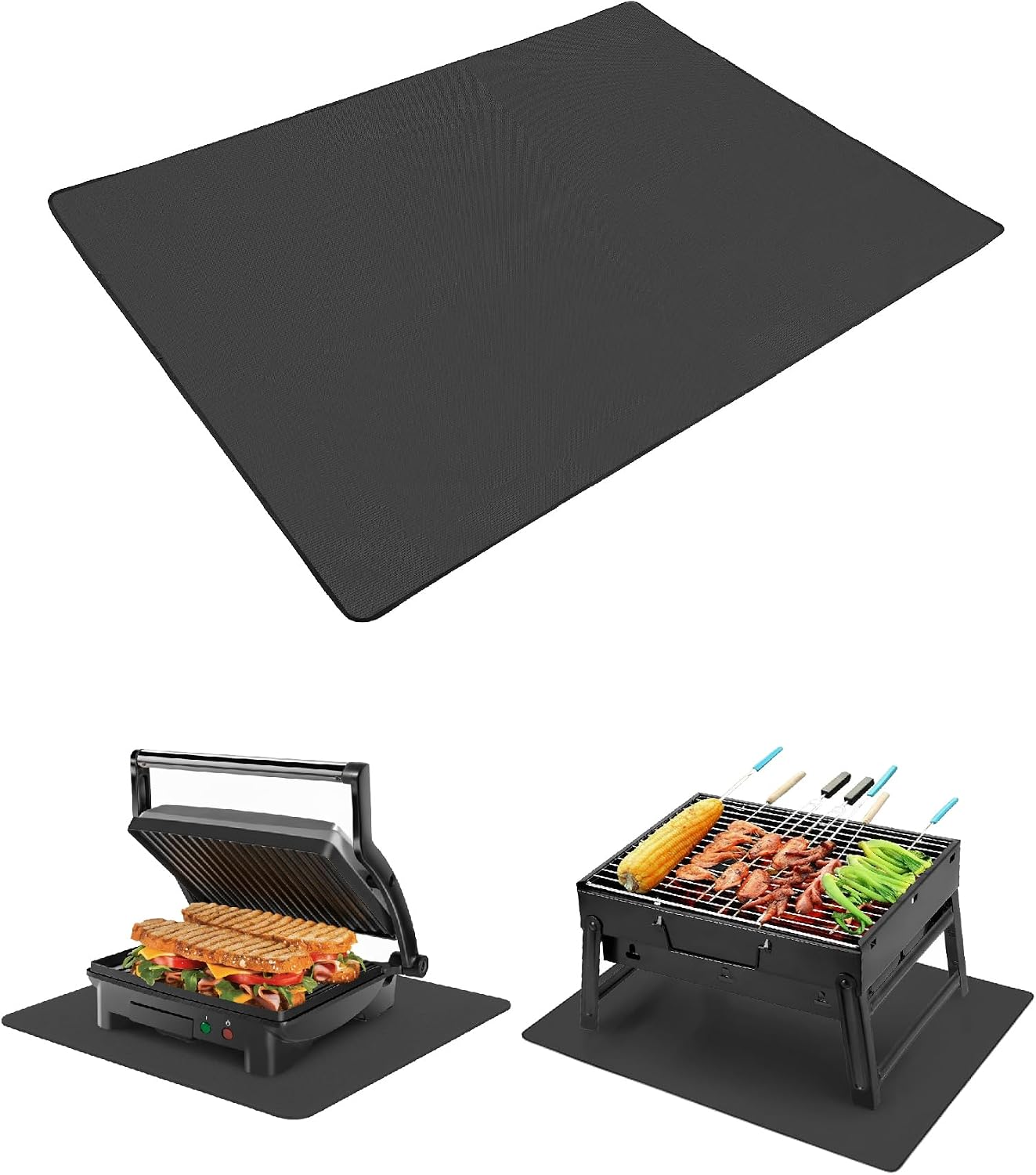 Alfombrilla parrilla al aire libre 48x36pulg negro 3 capas ignífugo