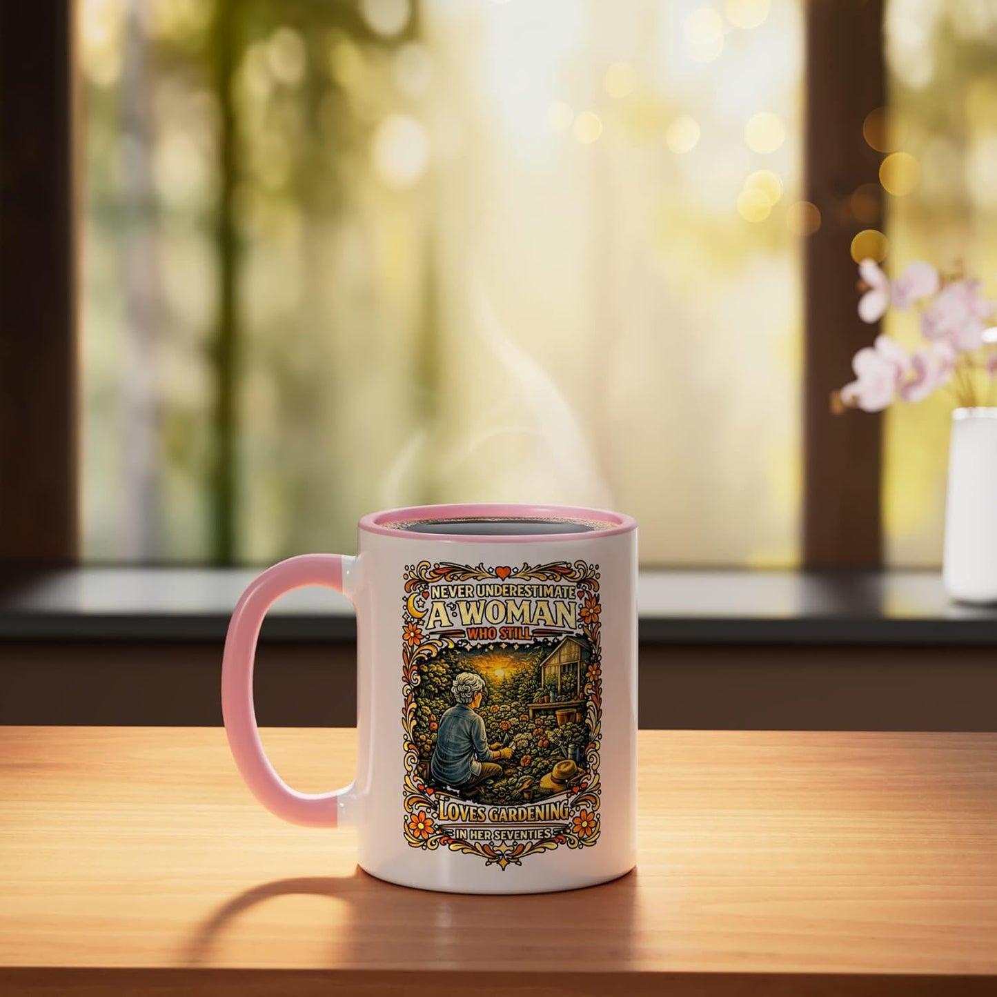 Taza Cerámica para Mujer 70s Rosa/Blanco