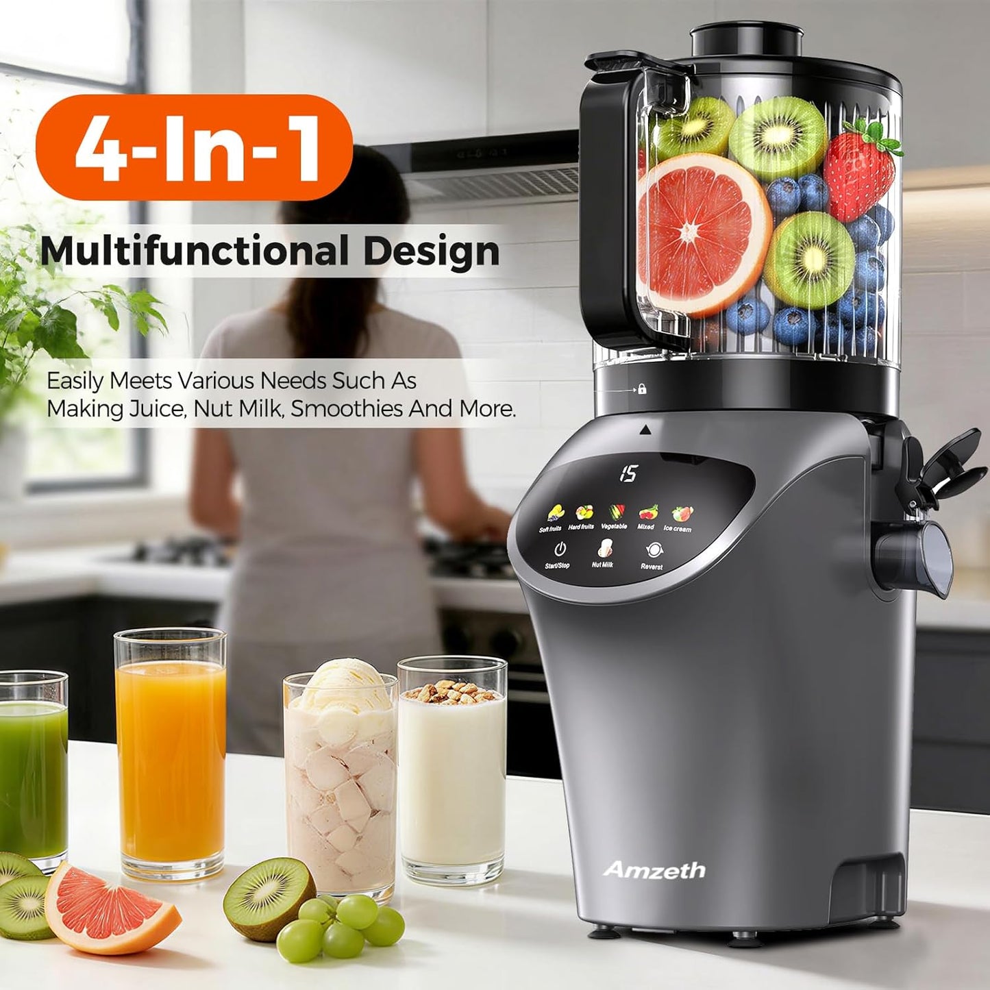 Extractor Jugos 4en1 con Boca Grande 120oz