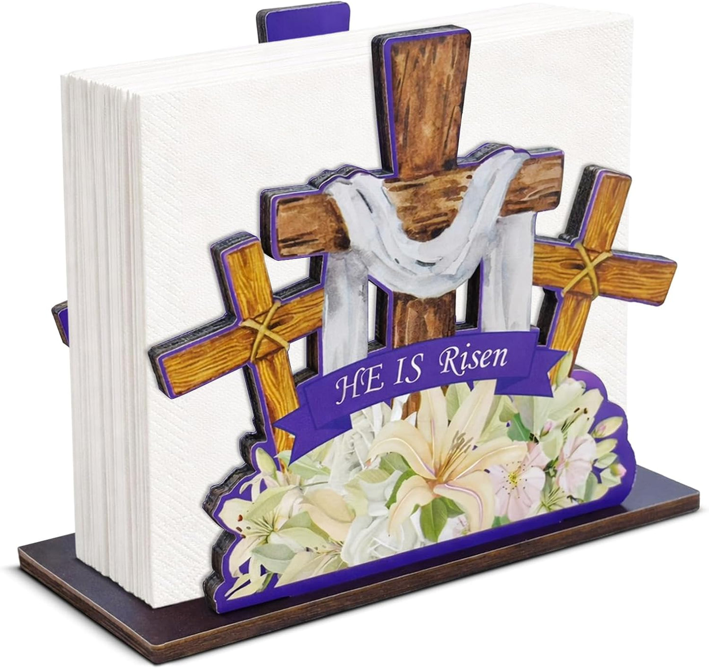 Servilletero rosa Pascua 'He is Risen' madera cocina