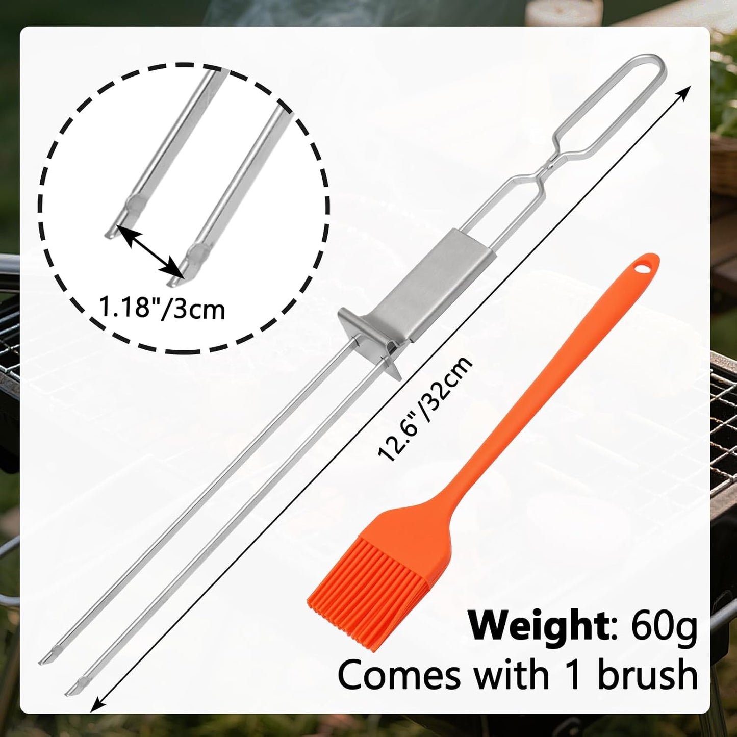 Brochetas de acero inoxidable reutilizables doble punta para barbacoa